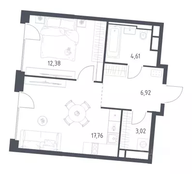 1-к кв. Москва Квартал на воде жилой комплекс, к5 (44.69 м)