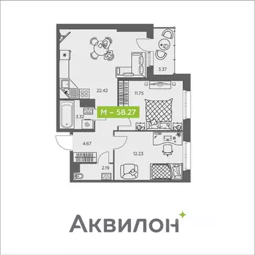 2-к кв. Архангельская область, Архангельск ул. Валявкина, 38 (58.27 м)