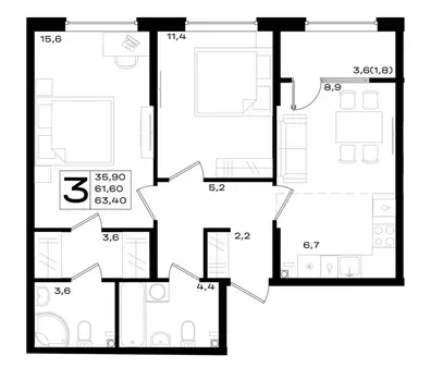 2-к кв. Ростовская область, Аксай просп. Аксайский (63.4 м)