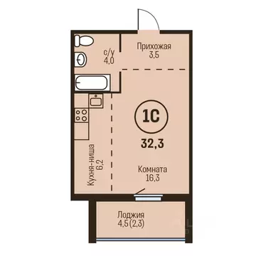 1-к кв. Алтайский край, Барнаул  (32.3 м)