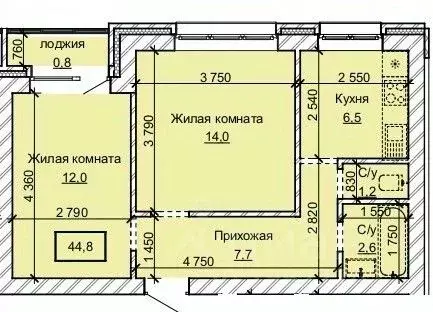 2-к кв. Алтайский край, Барнаул ул. Анатолия (44.8 м)