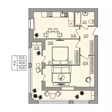 2-к кв. Волгоградская область, Волгоград ул. Землячки, 84/8 (55.35 м)