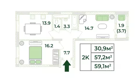 2-к кв. Крым, Симферопольский район, с. Мирное, Жигулина Роща мкр  ...