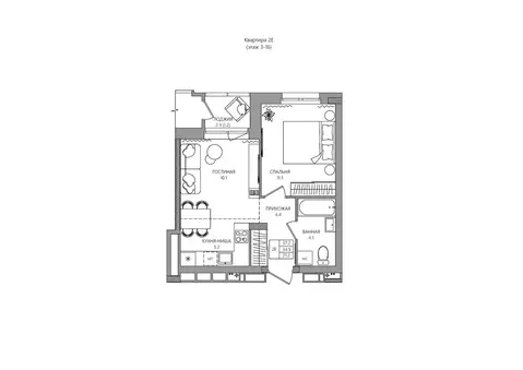 2-комнатная квартира: Кондратово, Водопроводная улица, 5 (36.1 м)