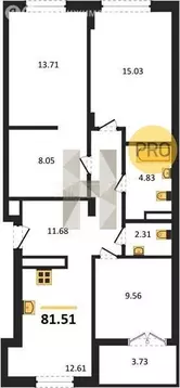 3-комнатная квартира: Гурьевск, жилой комплекс Включи (77.88 м)