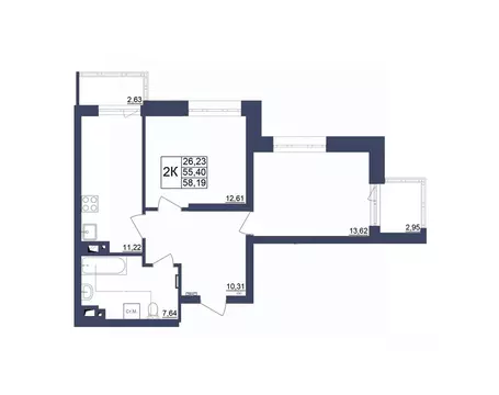 2-к кв. Башкортостан, Уфа Космос жилой комплекс, лит1 (55.81 м)