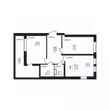 2-к кв. Липецкая область, Липецк Авторский жилрайон,  (71.37 м)