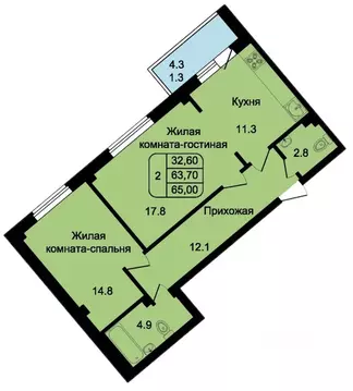 2-к кв. Псковская область, Псковский район, Писковичская волость, д. ...