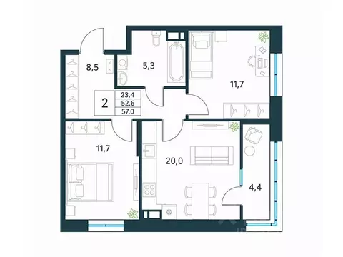 2-к кв. Забайкальский край, Чита Хороший мкр,  (57.0 м)