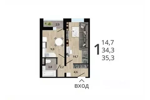 1-к кв. Воронежская область, Воронеж Цимлянская ул. (36.29 м)