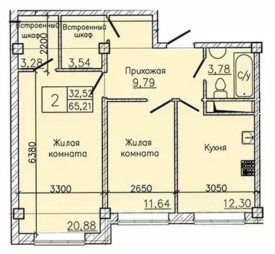 2-к кв. Ставропольский край, Пятигорск ул. Ермолова, 28А (68.6 м)