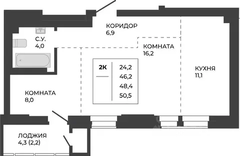 2-к кв. Алтайский край, Барнаул тракт Павловский, 251Б (48.4 м)