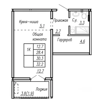 1-к кв. Алтайский край, Барнаул ул. Антона Петрова, 210Б (30.3 м)