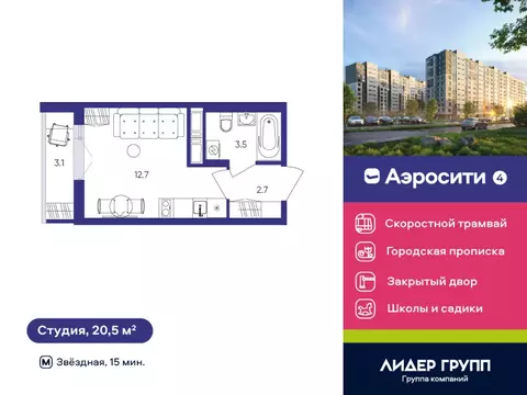 Квартира-студия: посёлок Шушары, Старорусский проспект, 3к1 (20.5 м)