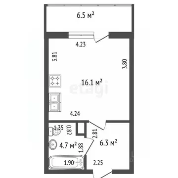 Студия Санкт-Петербург Уральская ул., 6 (27.1 м)