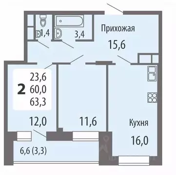 2-к кв. Чувашия, Чебоксары ул. Филиппа Лукина, 16 (62.7 м)