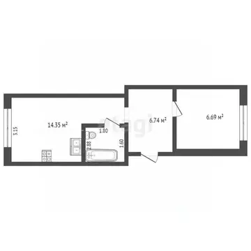 1-к кв. Мордовия, Саранск ул. Горная, 25 (33.66 м)