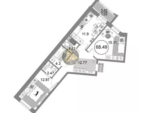 2-комнатная квартира: Санкт-Петербург, проспект Авиаконструкторов, 54 ...