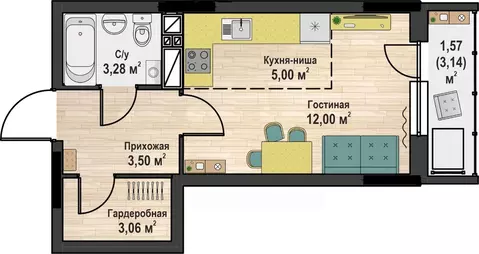 Студия Пермский край, Чайковский № 4 СНТ,  (28.41 м)