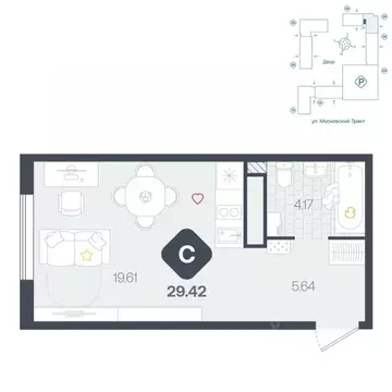 Студия Тюменская область, Тюмень Сибирский жилой комплекс (29.42 м)