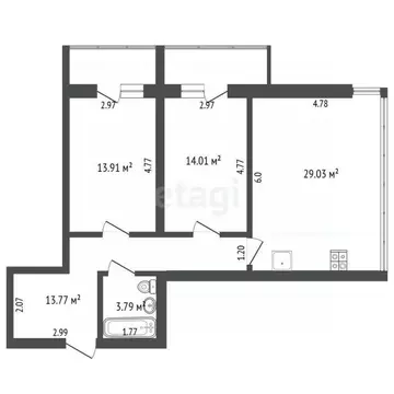 2-к кв. Вологодская область, Вологда Воркутинская ул., 15Б (74.9 м)