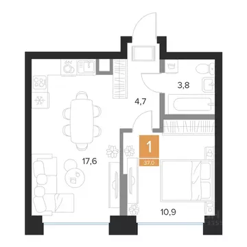 1-к кв. Курская область, Курск Парковый квартал Чувства жилой комплекс ...