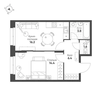 1-к кв. Свердловская область, Екатеринбург Солнечный жилрайон,  (42.4 ...
