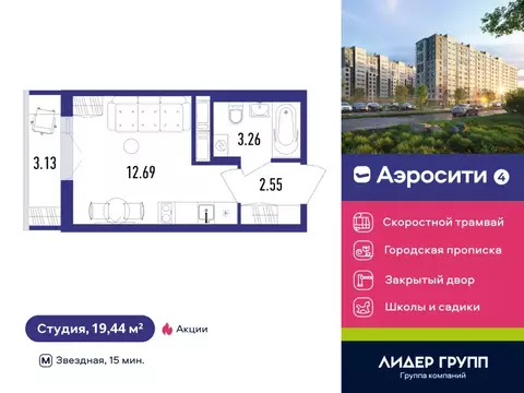 Квартира-студия: посёлок Шушары, Старорусский проспект, 3к1 (20 м)