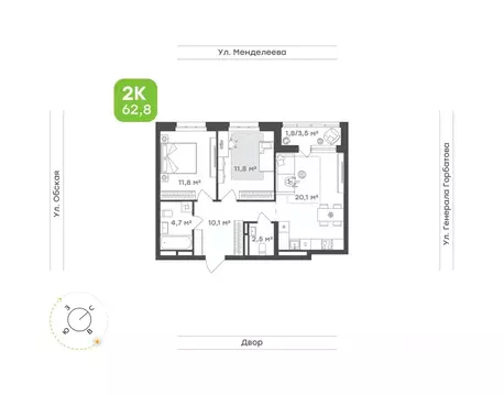2-к кв. Башкортостан, Уфа ул. Авроры, 30 (60.5 м)