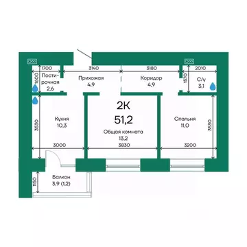 2-к кв. Алтайский край, Барнаул Просторная ул., 390к2 (51.2 м)