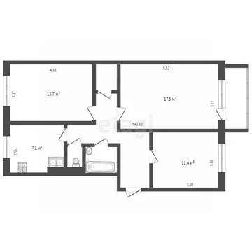 3-к кв. Ямало-Ненецкий АО, Ноябрьск ул. Ленина, 35Б (64.7 м)