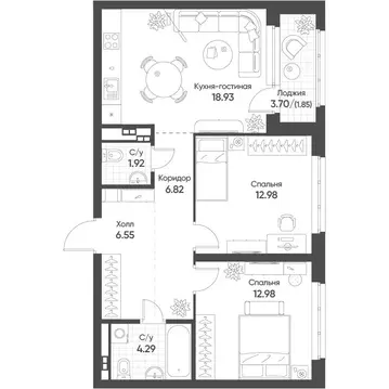 2-к кв. Свердловская область, Екатеринбург Солнечный жилрайон,  (66.2 ...