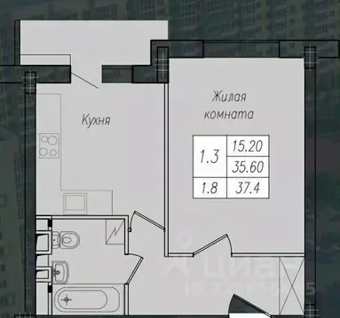 1-к кв. Курская область, Курск ул. Энгельса, 158к1 (37.4 м)