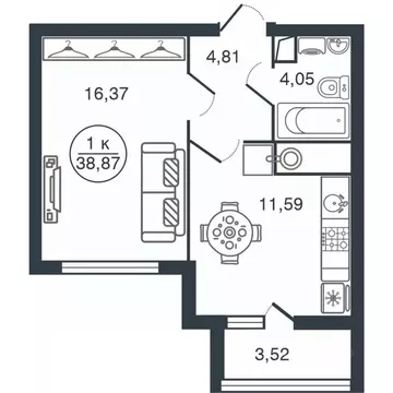 1-к кв. Тверская область, Тверь Бурашевское ш., 60 (38.87 м)