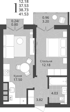 1-к кв. Калининградская область, Калининград Осенняя ул., 34 (38.73 м)