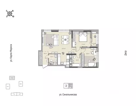 2-к кв. Хабаровский край, Хабаровск ул. Синельникова, 4 (71.6 м)