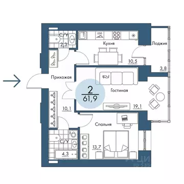 2-к кв. Красноярский край, Красноярск Пашенный мкр, Портовый жилой ...