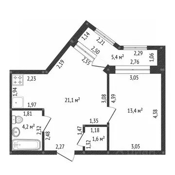 1-к кв. Башкортостан, Уфа Коммунистическая ул., 98/1 (40.1 м)