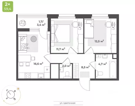 2-к кв. Тверская область, Тверь Соминка мкр,  (57.7 м)