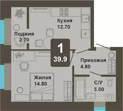 1-к кв. Чувашия, Чебоксары ул. И.П. Прокопьева (39.9 м)