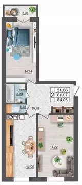2-к кв. Смоленская область, Смоленск Максимум жилой комплекс (64.05 м)