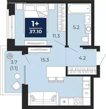 1-комнатная квартира: Тюмень, проезд Капитана Куликова, 7 (39.7 м)