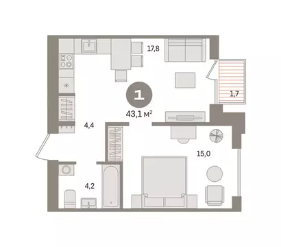 1-комнатная квартира: Новосибирский район, рабочий посёлок Краснообск, ...