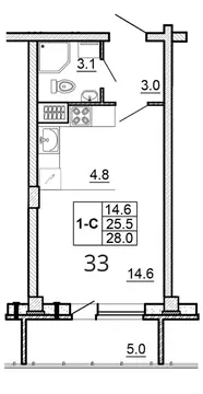 Студия Псковская область, Псков ул. Алексея Алехина, 14 (28.0 м)