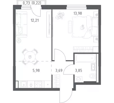 1-к кв. Башкортостан, Уфа ул. Минигали Губайдуллина, 8к9 (39.93 м)