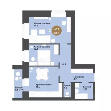 2-к кв. Вологодская область, Вологда ул. Преображенского (60.7 м)