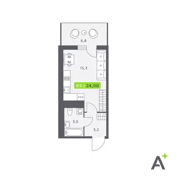 Квартира-студия: Кудрово, Солнечная улица, 4 (24 м)