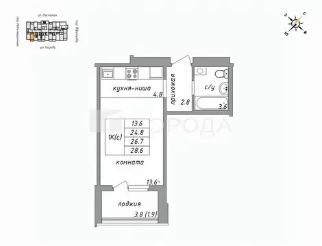 1-к кв. Алтайский край, Барнаул Песчаная ул., 181 (26.0 м)