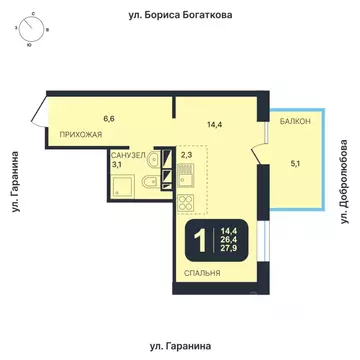 Студия Новосибирская область, Новосибирск ул. Гаранина, 45 (27.9 м)
