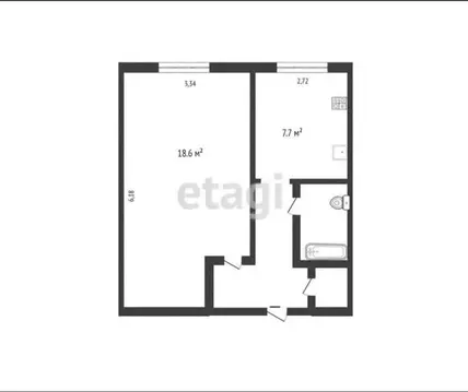 1-комнатная квартира: Салават, Ленинградская улица, 55 (36.7 м)